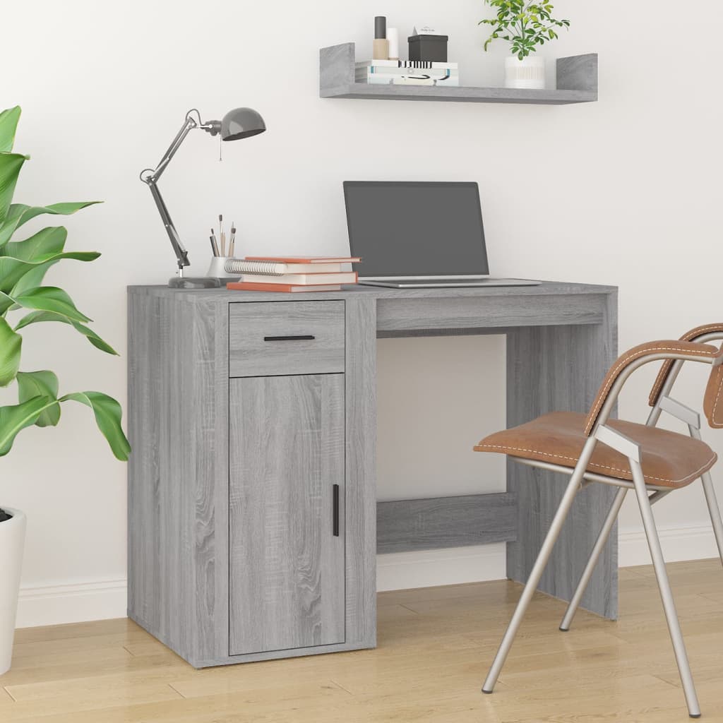 Bureau met kast bewerkt hout