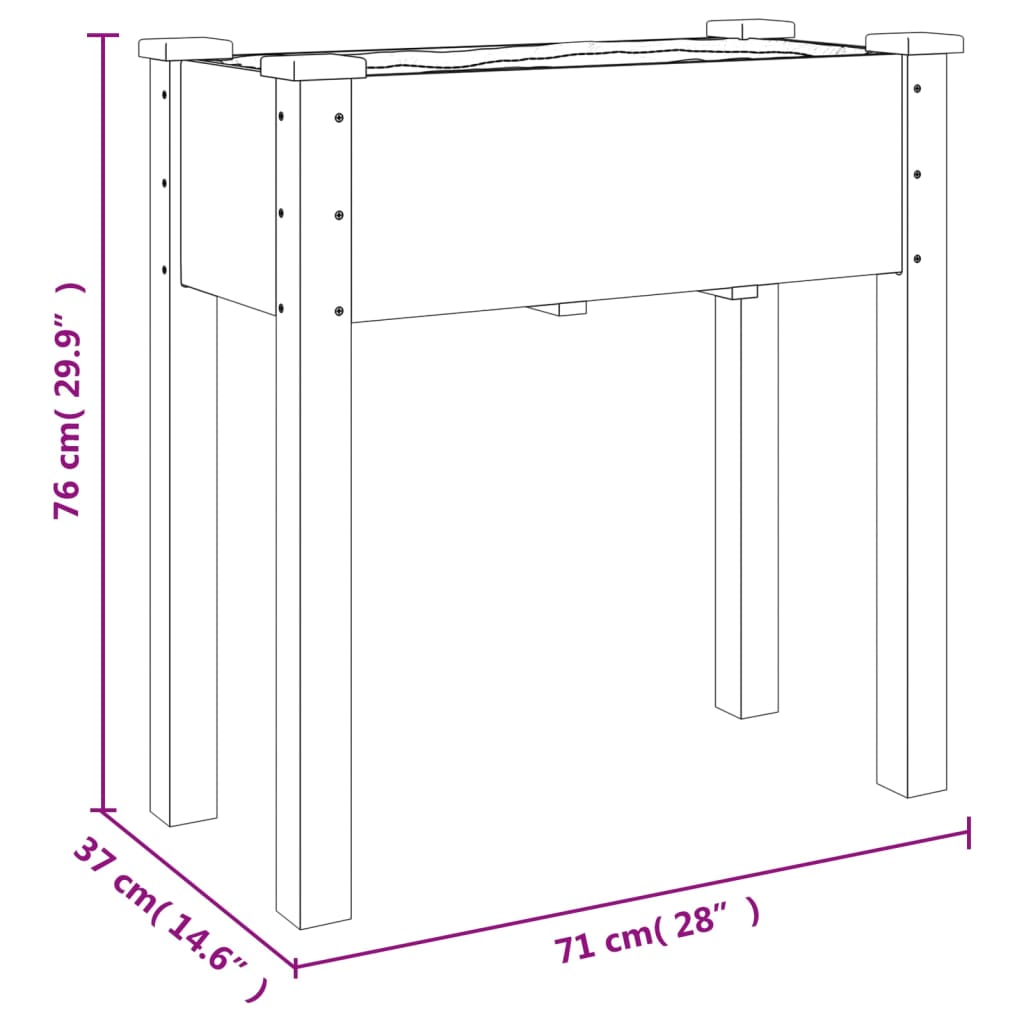 Plantenbak met voering 118x59x76 cm massief vurenhout