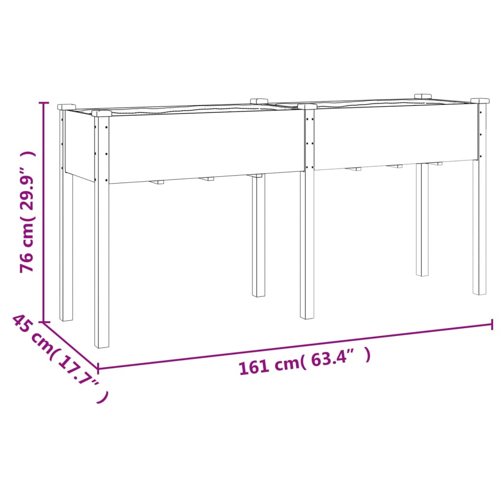 Plantenbak met voering 118x59x76 cm massief vurenhout