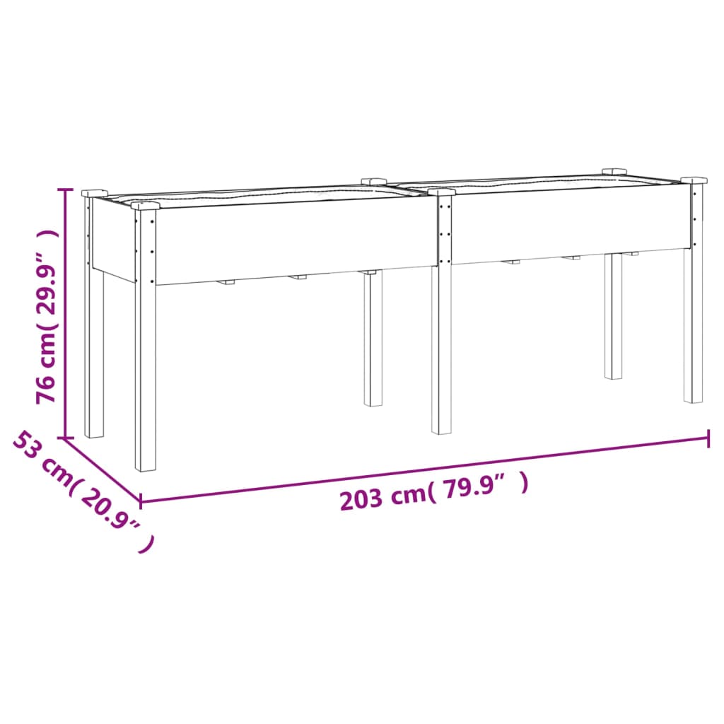 Plantenbak met voering 118x59x76 cm massief vurenhout