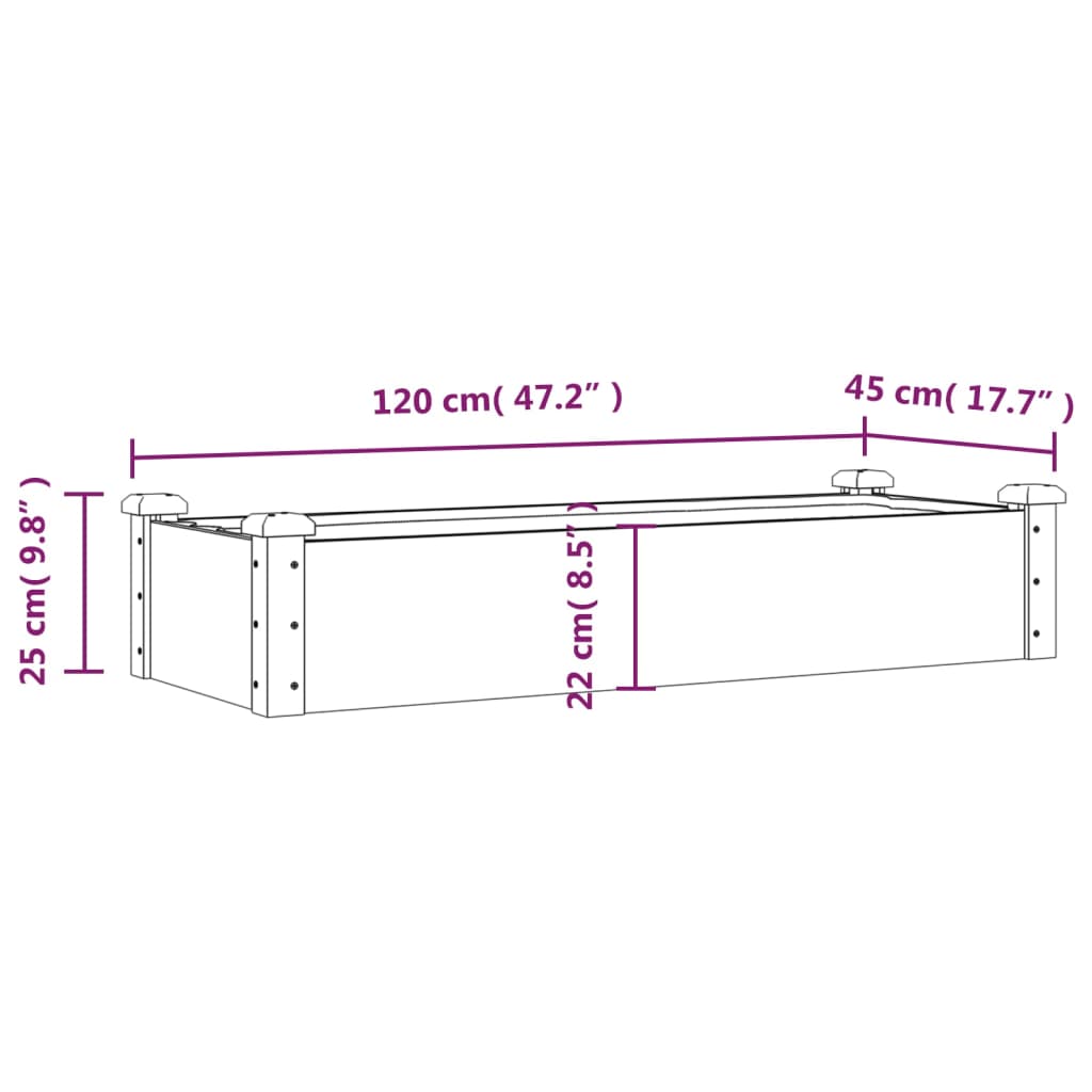 Plantenbak verhoogd met voering 240x120x25 cm massief vurenhout