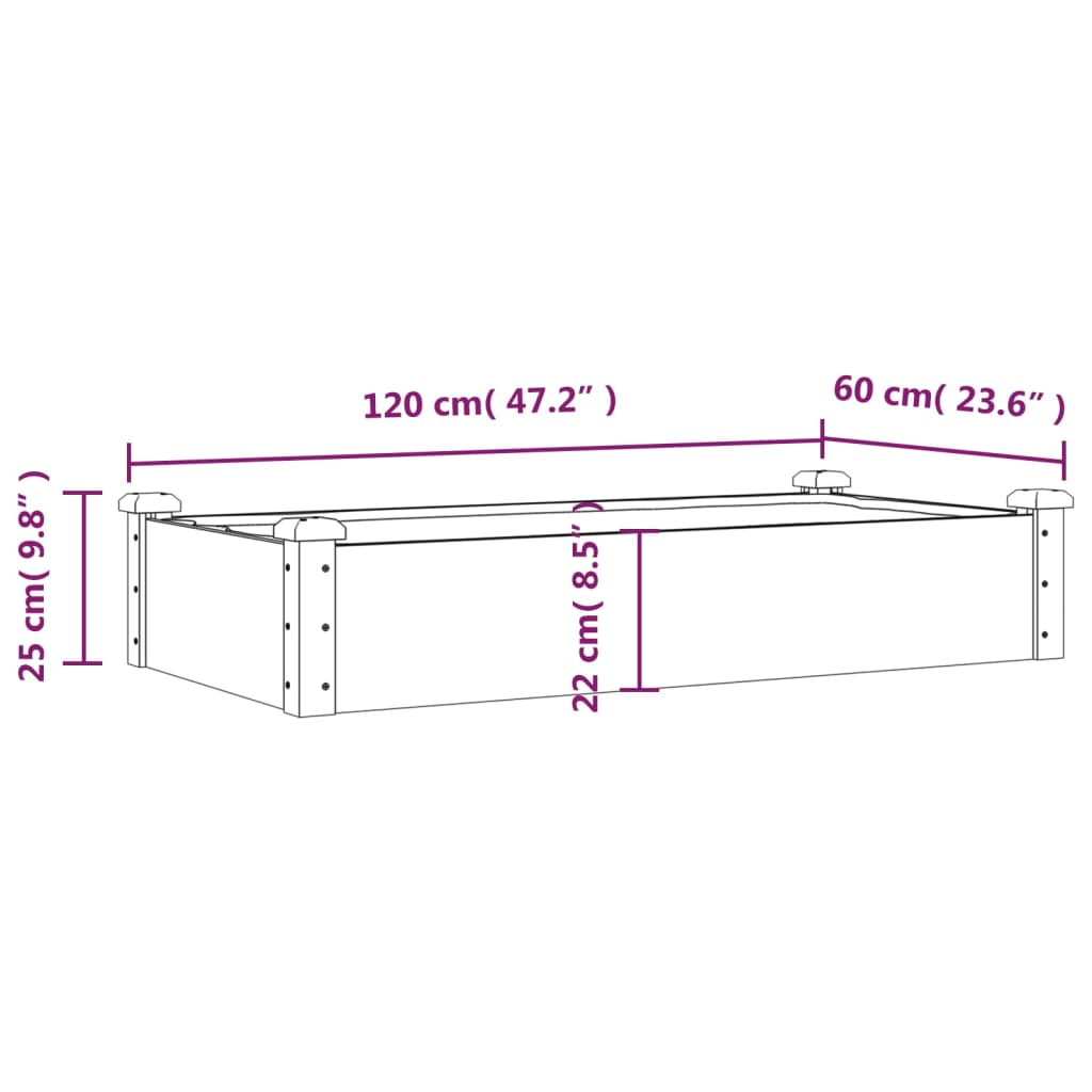 Plantenbak verhoogd met voering 120x60x25 cm vurenhout