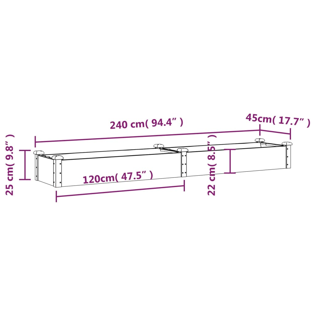 Plantenbak verhoogd met voering 120x60x25 cm vurenhout