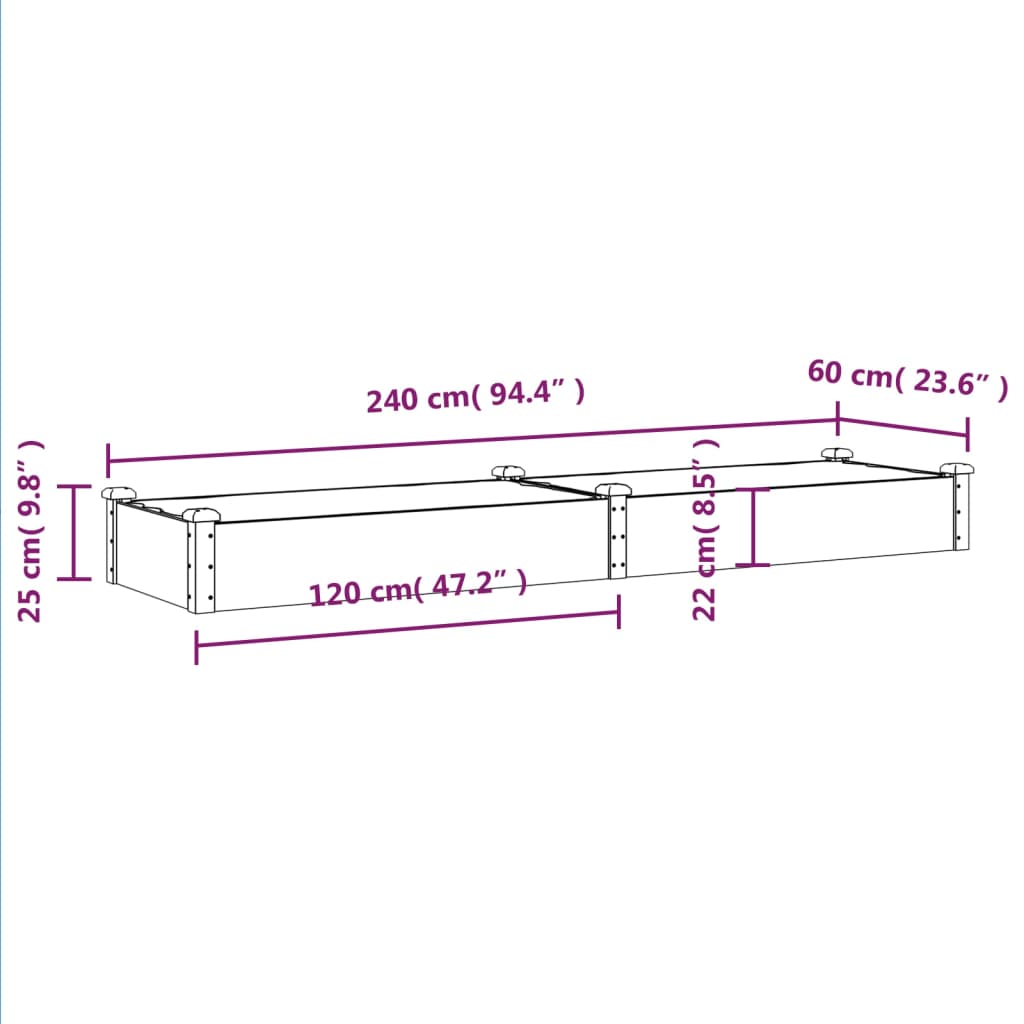 Plantenbak verhoogd met voering 120x60x25 cm vurenhout