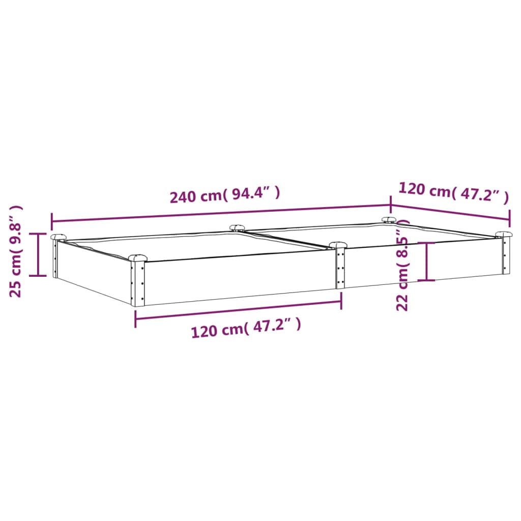 Plantenbak verhoogd met voering 120x60x25 cm vurenhout