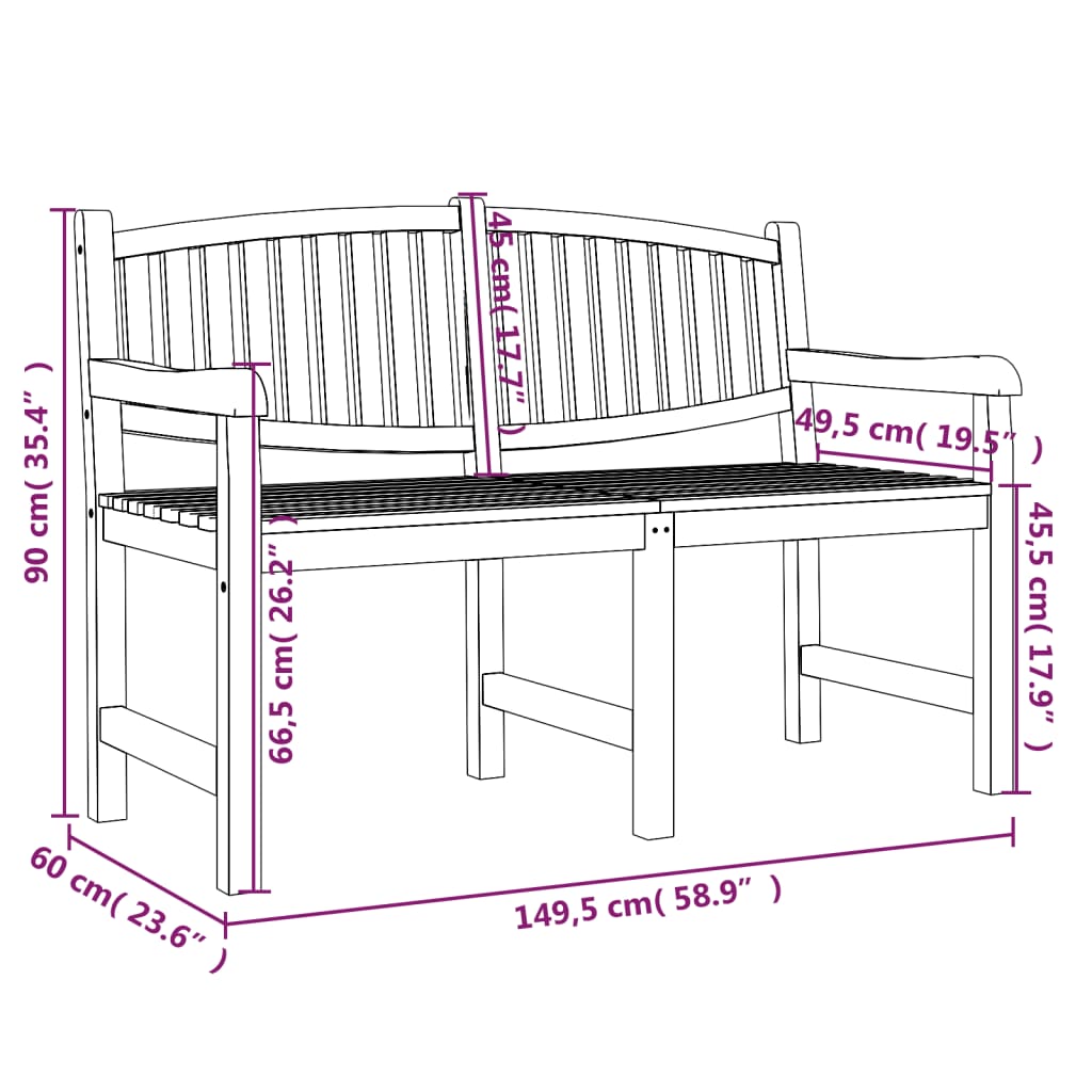 Tuinbank 149,5x60x90 cm massief teakhout