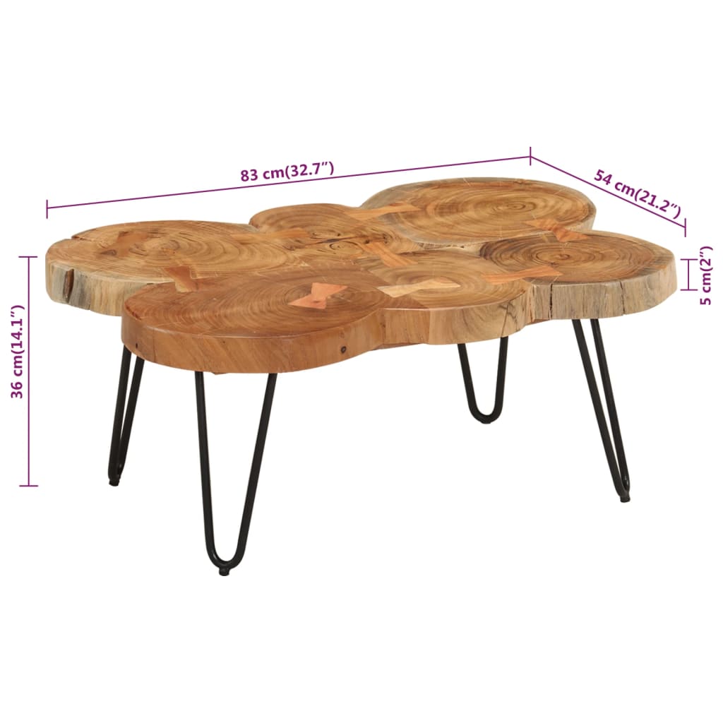 Salontafel 4 boomstammen 35 cm massief sheeshamhout