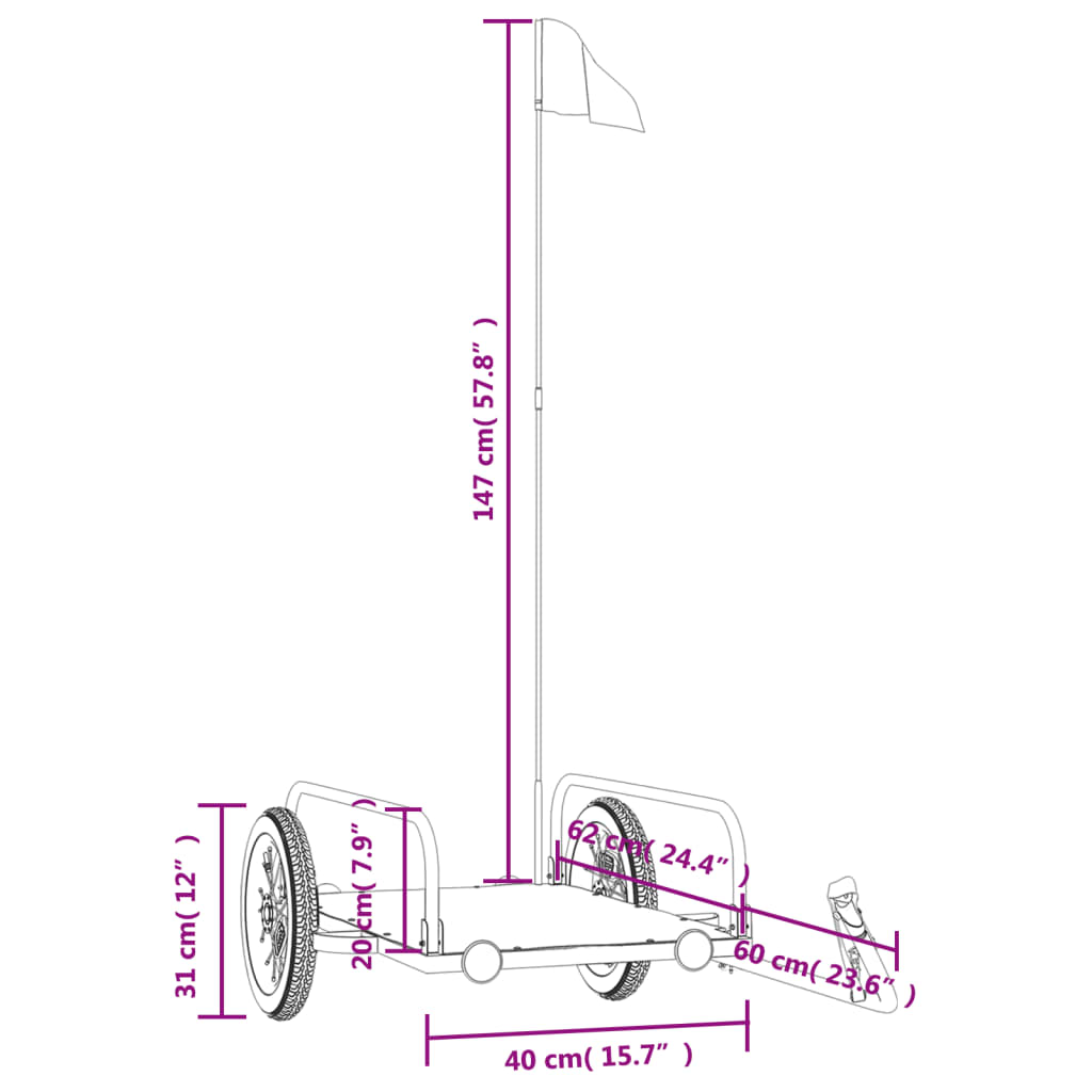 Fietstrailer 135x70x37 cm ijzer zwart