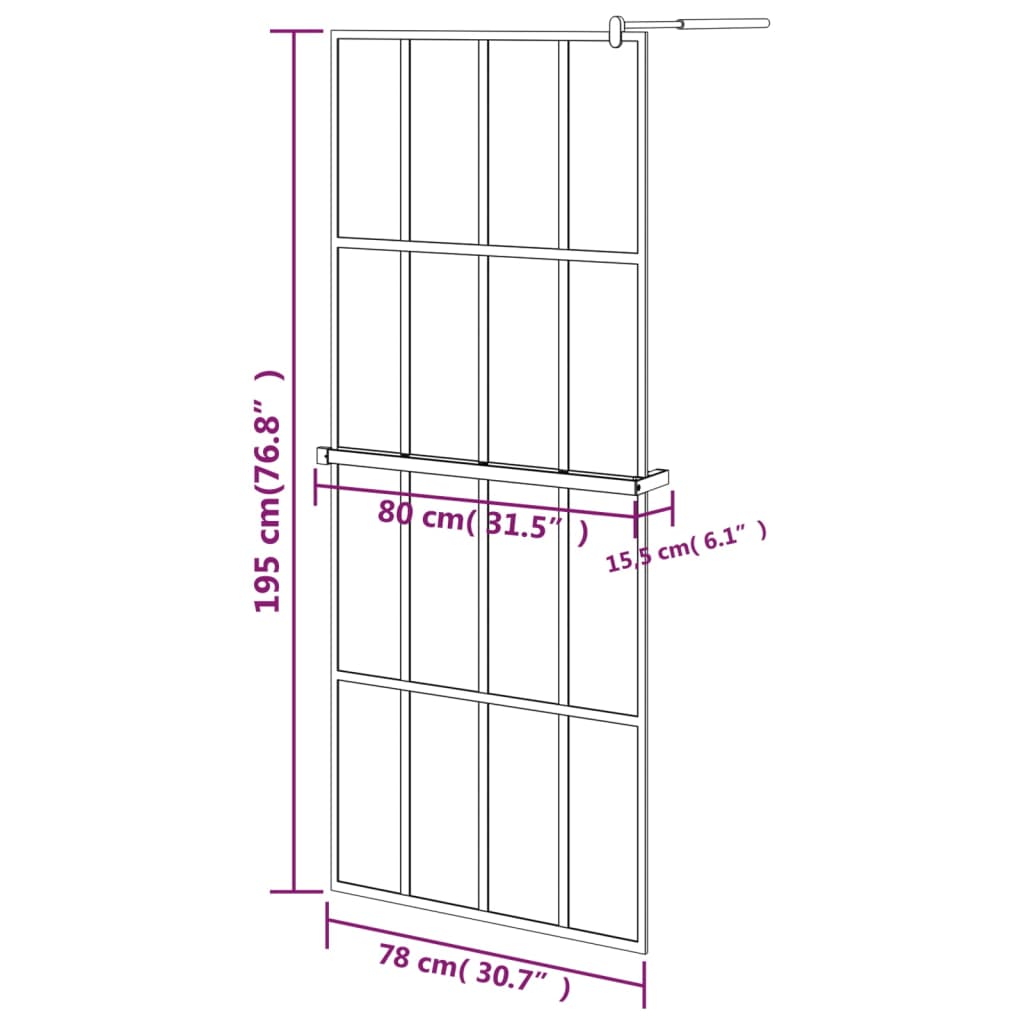 Inloopdouchewand met schap 118x190 cm ESG-glas aluminium zwart