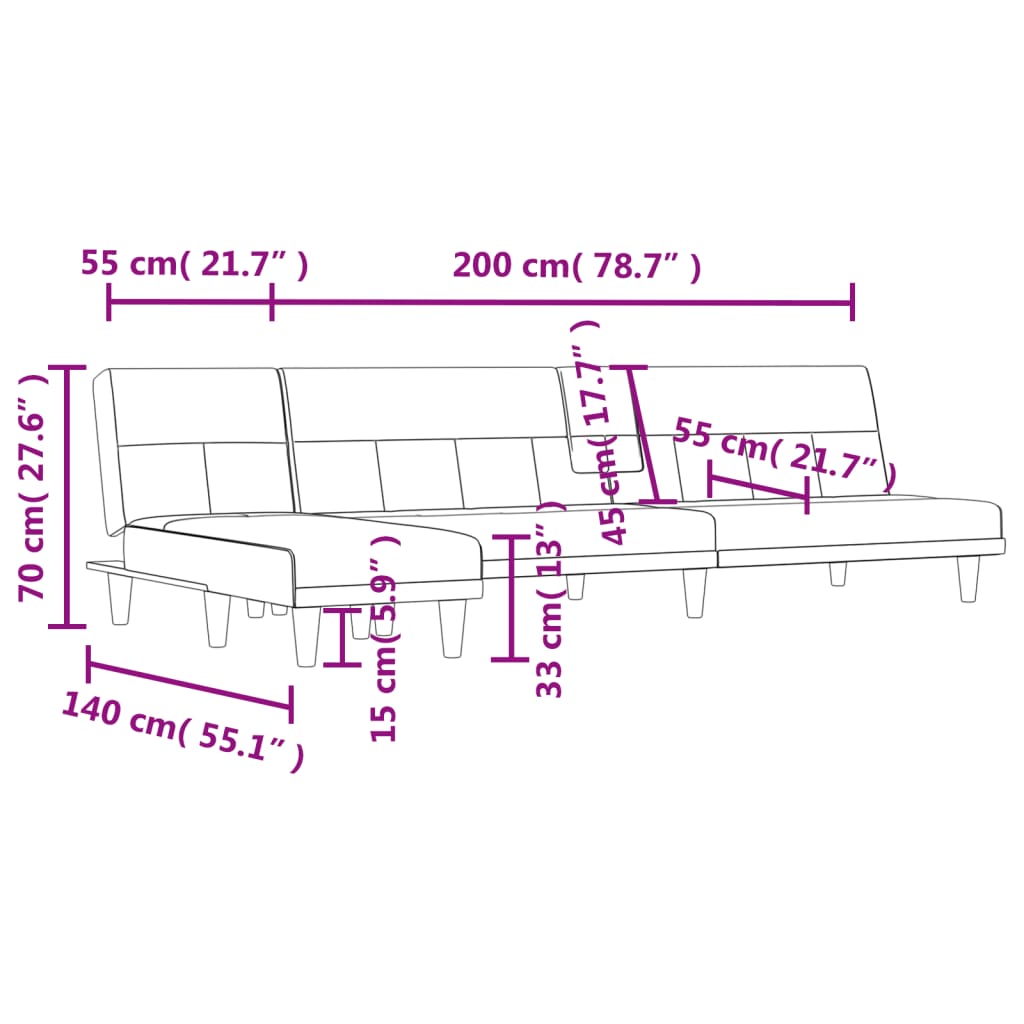 Slaapbank L-vormig 255x140x70 cm stof donkergrijs