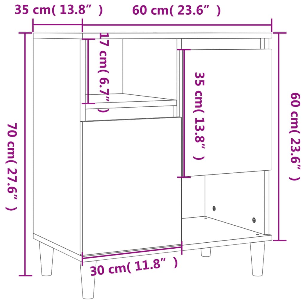 Dressoirs 3 st 60x35x70 cm bewerkt hout