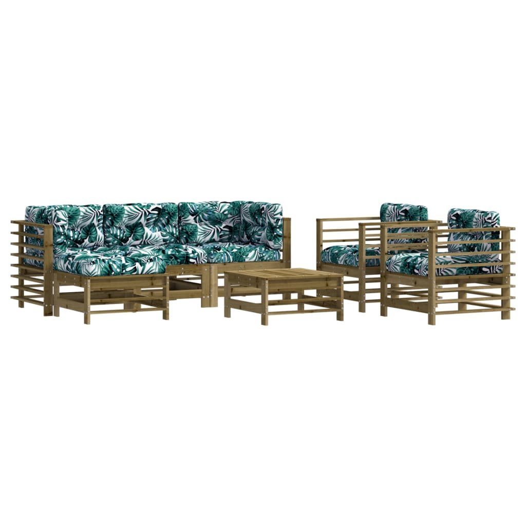 7-delige Loungeset met kussens massief hout