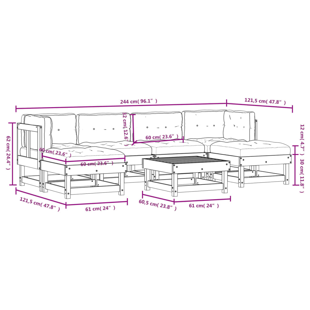 7-delige Loungeset met kussens massief