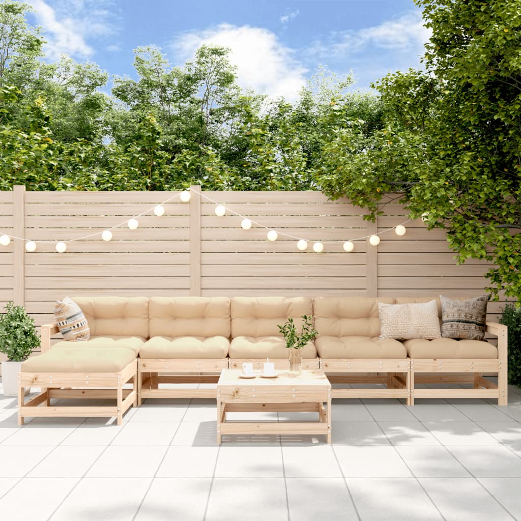 7-delige Loungeset met kussens massief hout