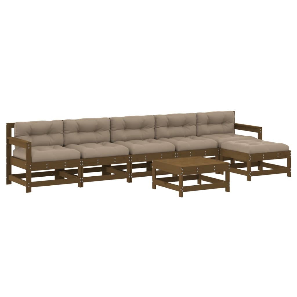 7-delige Loungeset met kussens massief hout