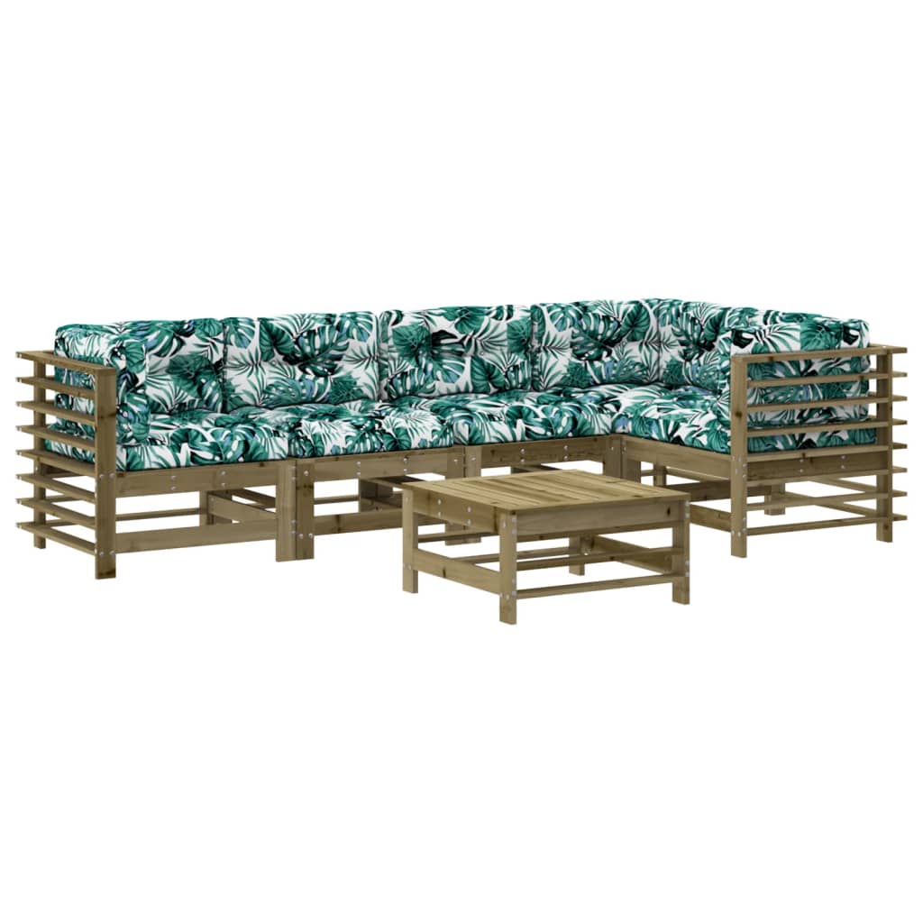 6-delige Loungeset met kussens massief hout