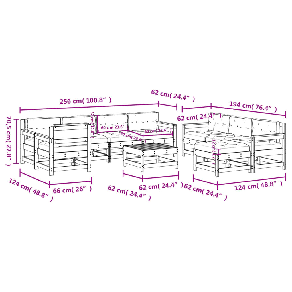 10-delige Loungeset met kussens massief hout