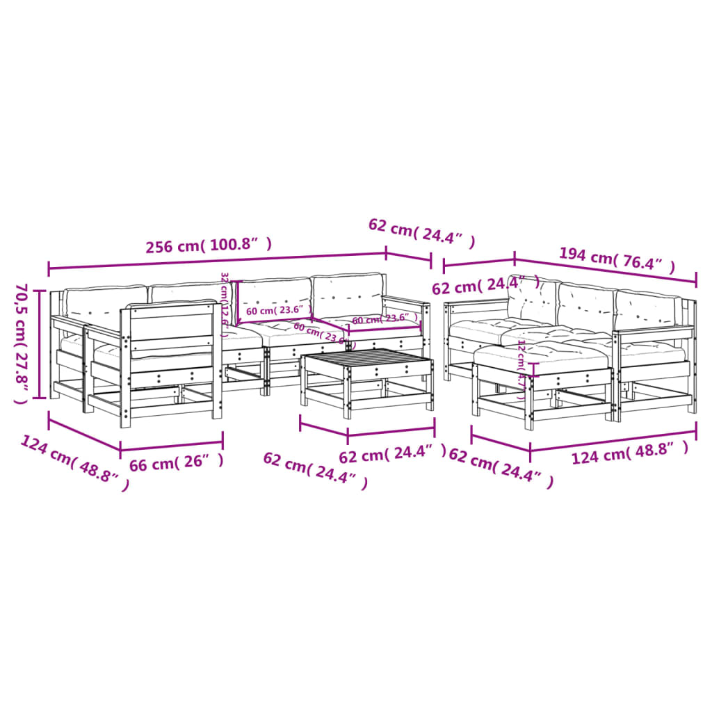 10-delige Loungeset met kussens massief hout