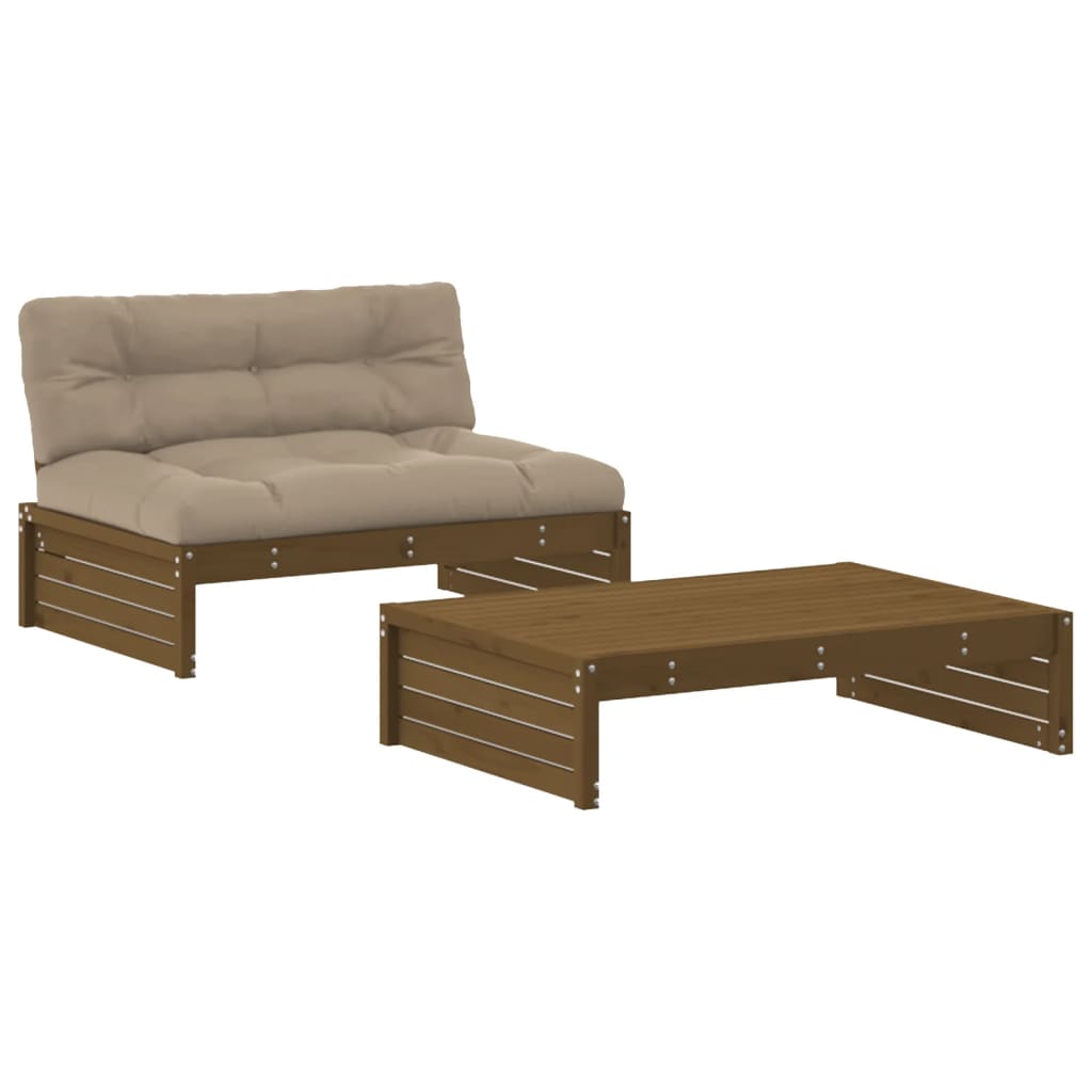 2-delige Loungeset met kussens massief hout