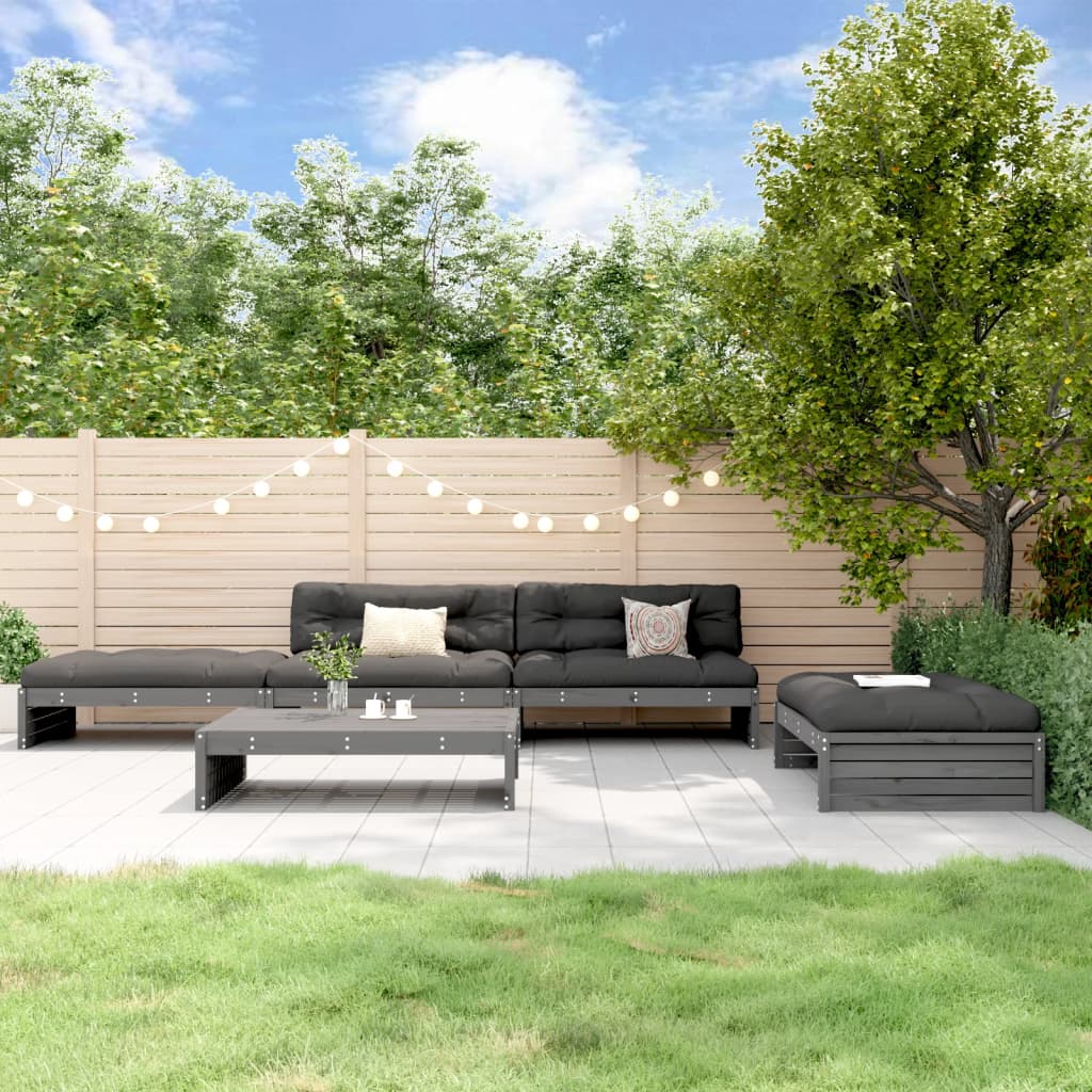 5-delige Loungeset met kussens massief hout