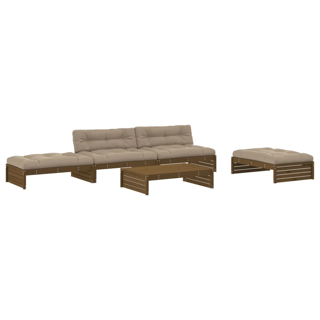 5-delige Loungeset met kussens massief hout