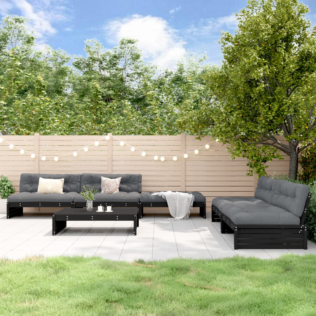 6-delige Loungeset met kussens massief hout