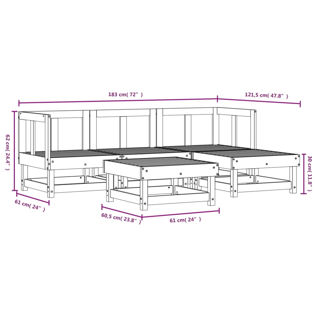 5-delige Loungeset massief