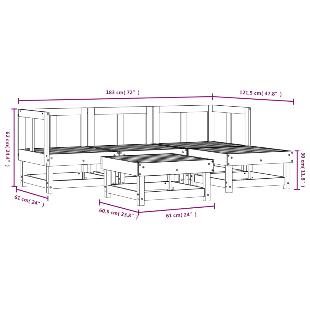 5-delige Loungeset massief grenenhout