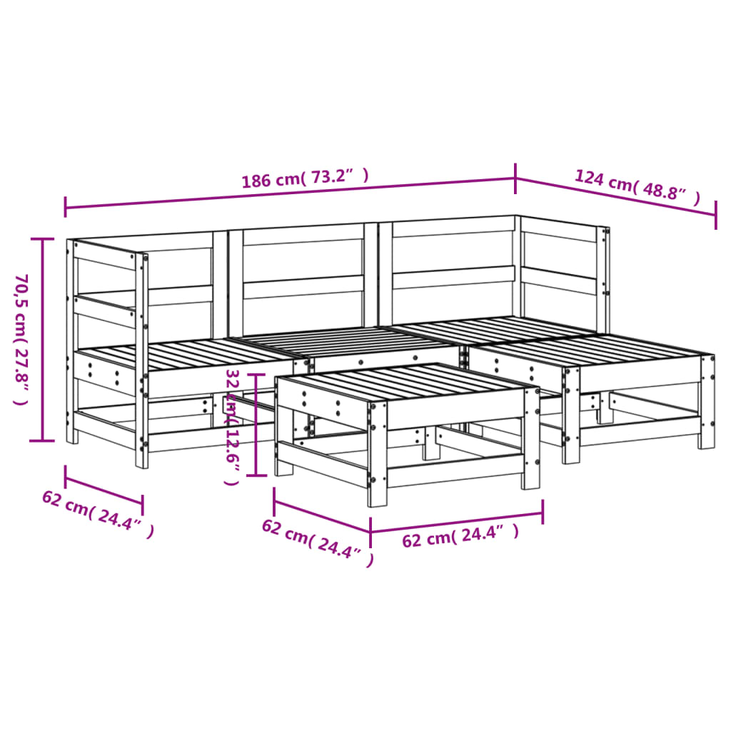 5-delige Loungeset massief grenenhout