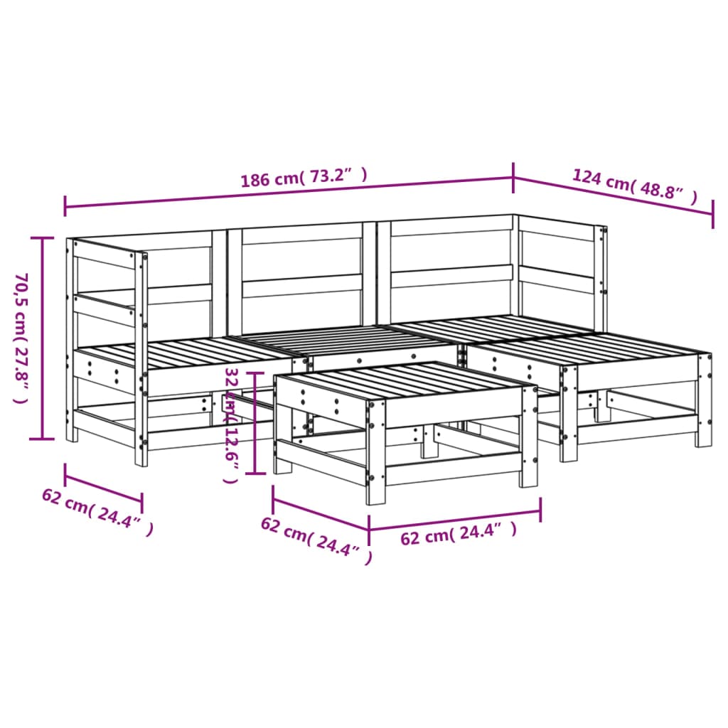 5-delige Loungeset massief grenenhout