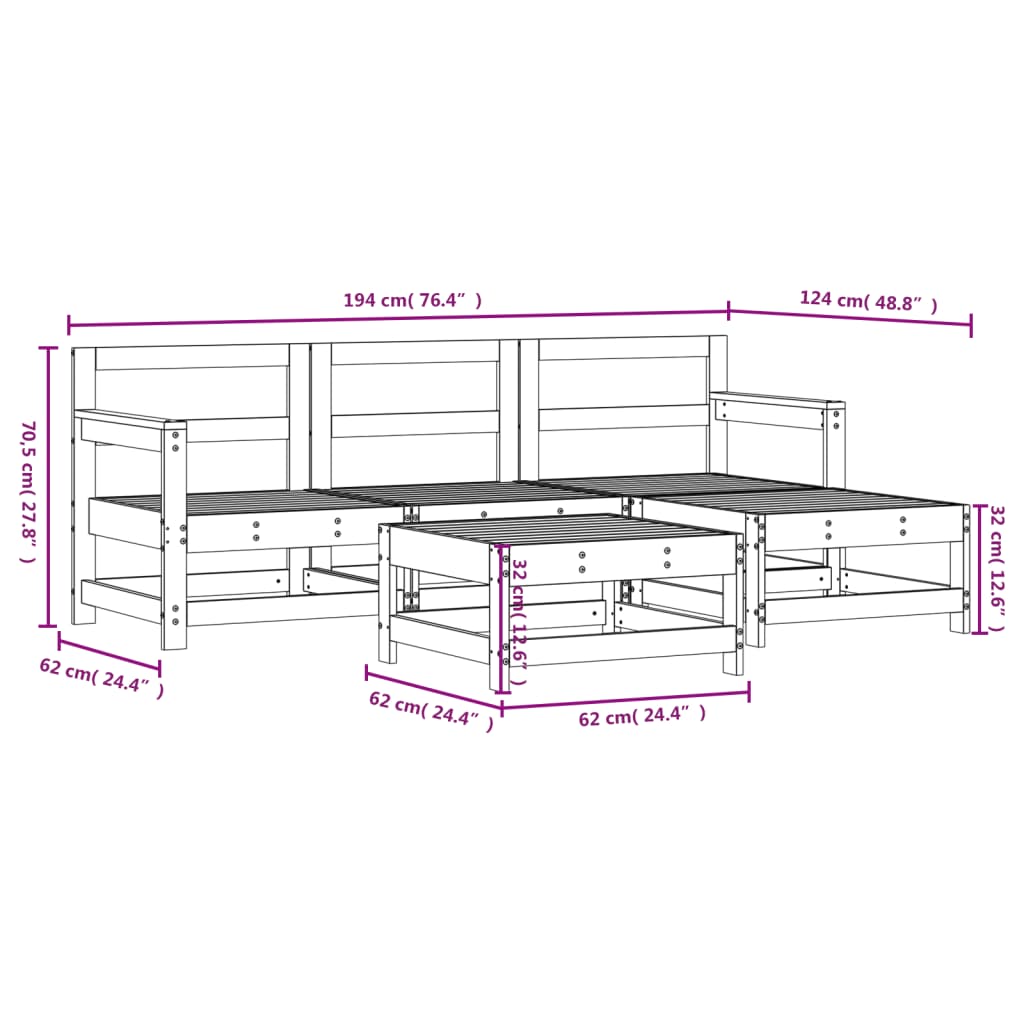 5-delige Loungeset massief grenenhout