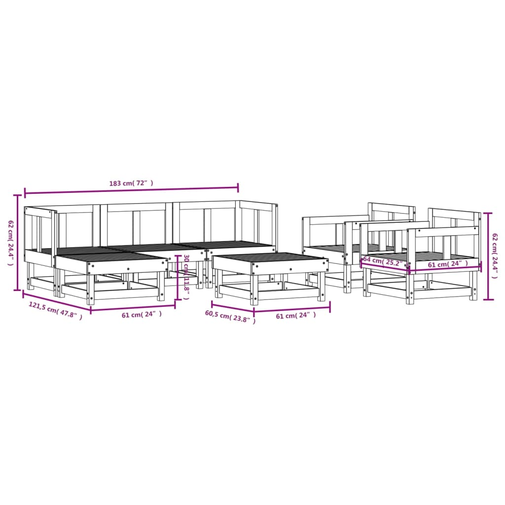 7-delige Loungeset massief grenenhout