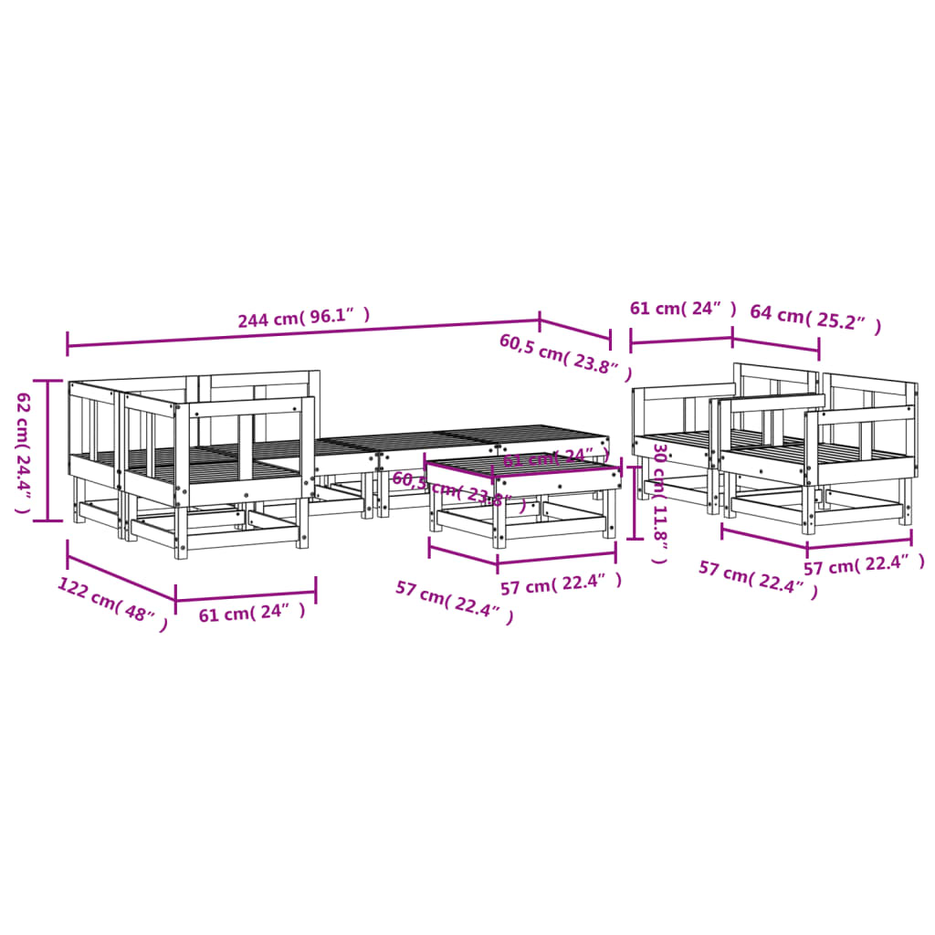 8-delige Loungeset massief grenenhout