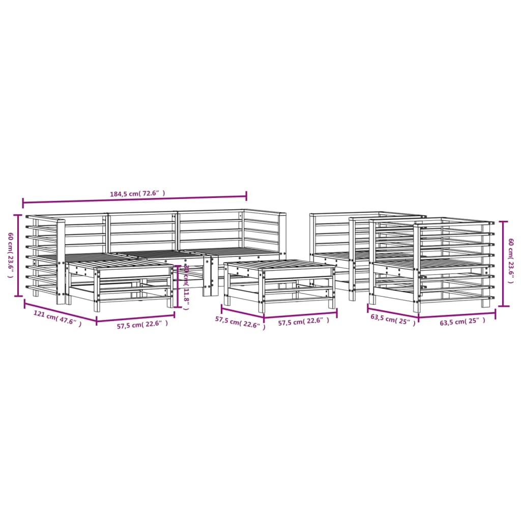 7-delige Loungeset massief