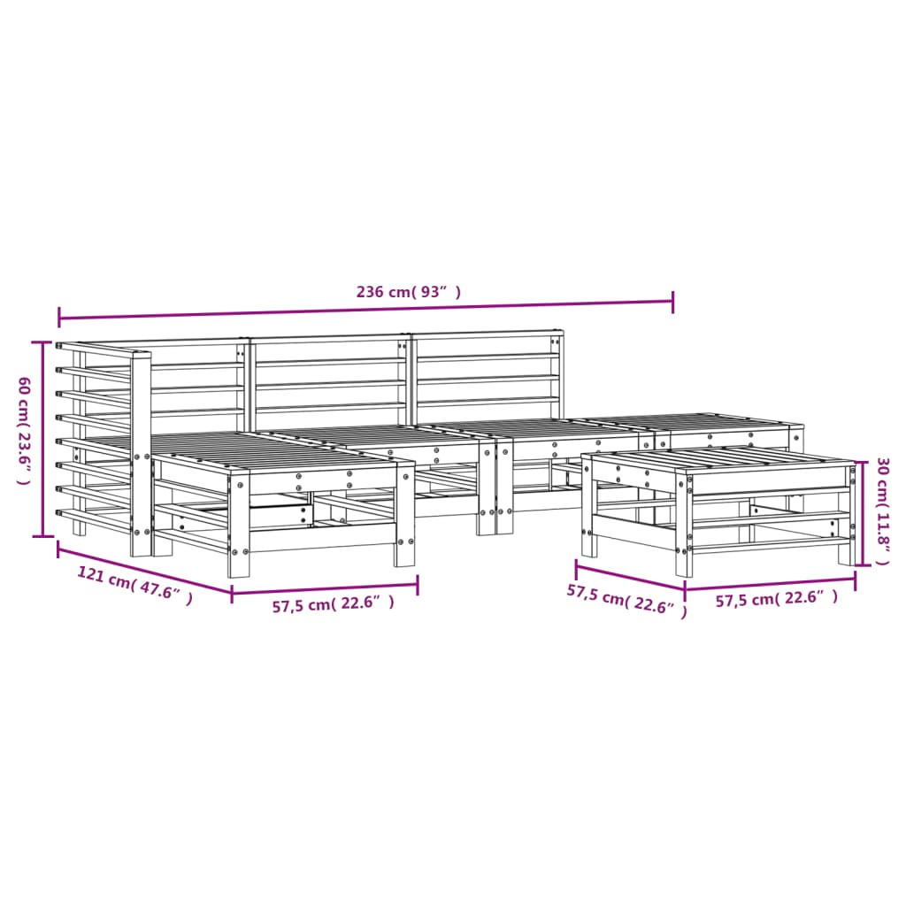 6-delige Loungeset massief