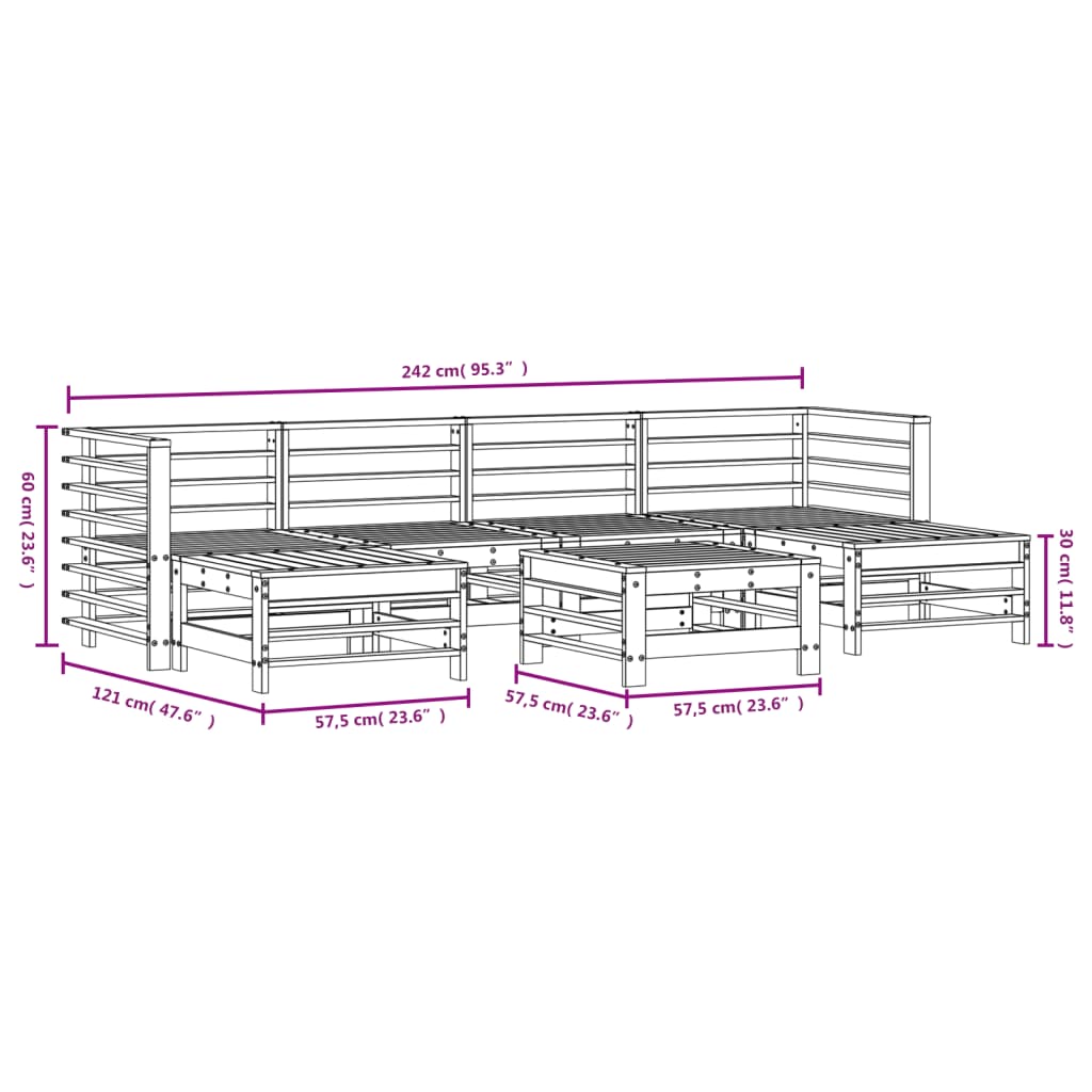 7-delige Loungeset massief grenenhout