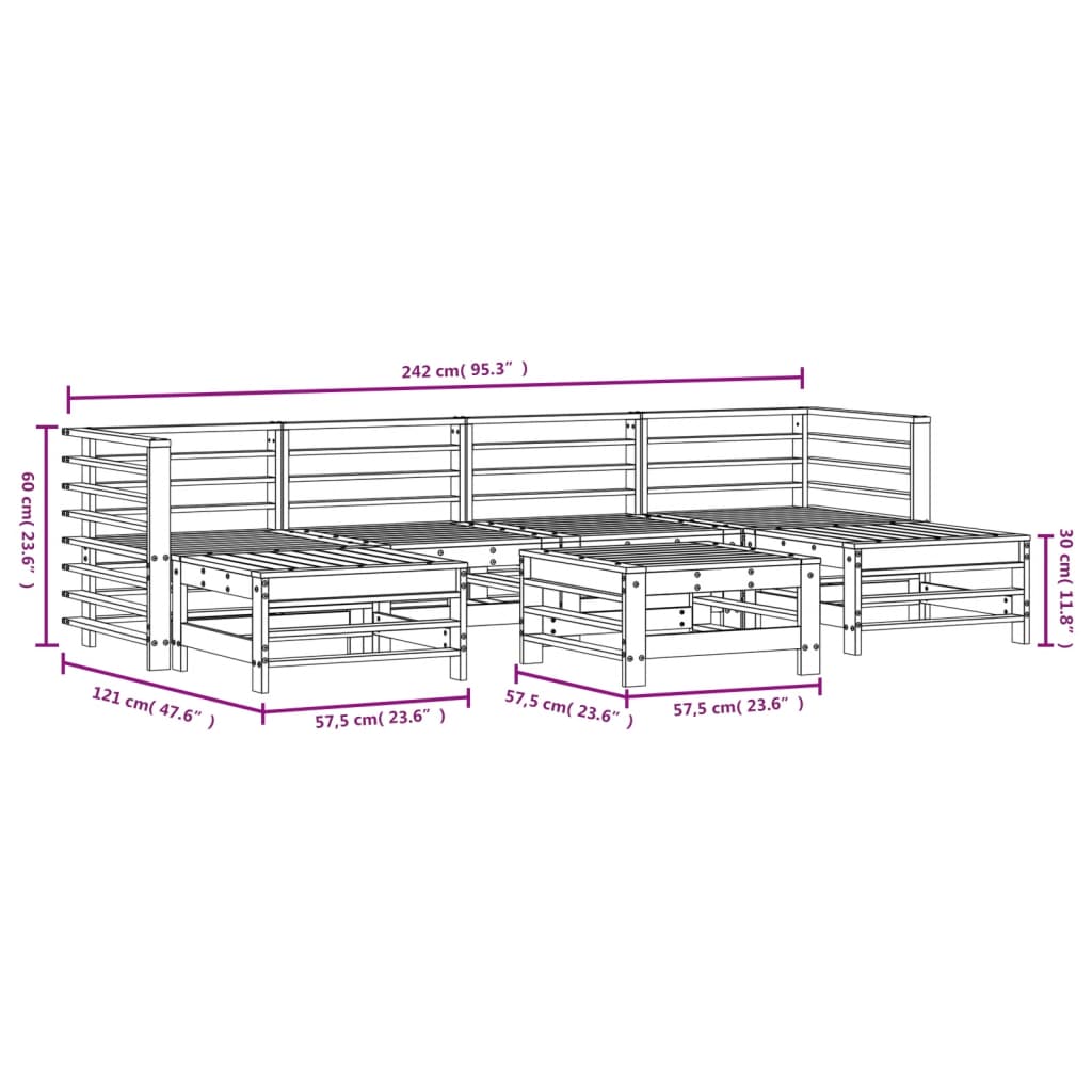 7-delige Loungeset massief grenenhout