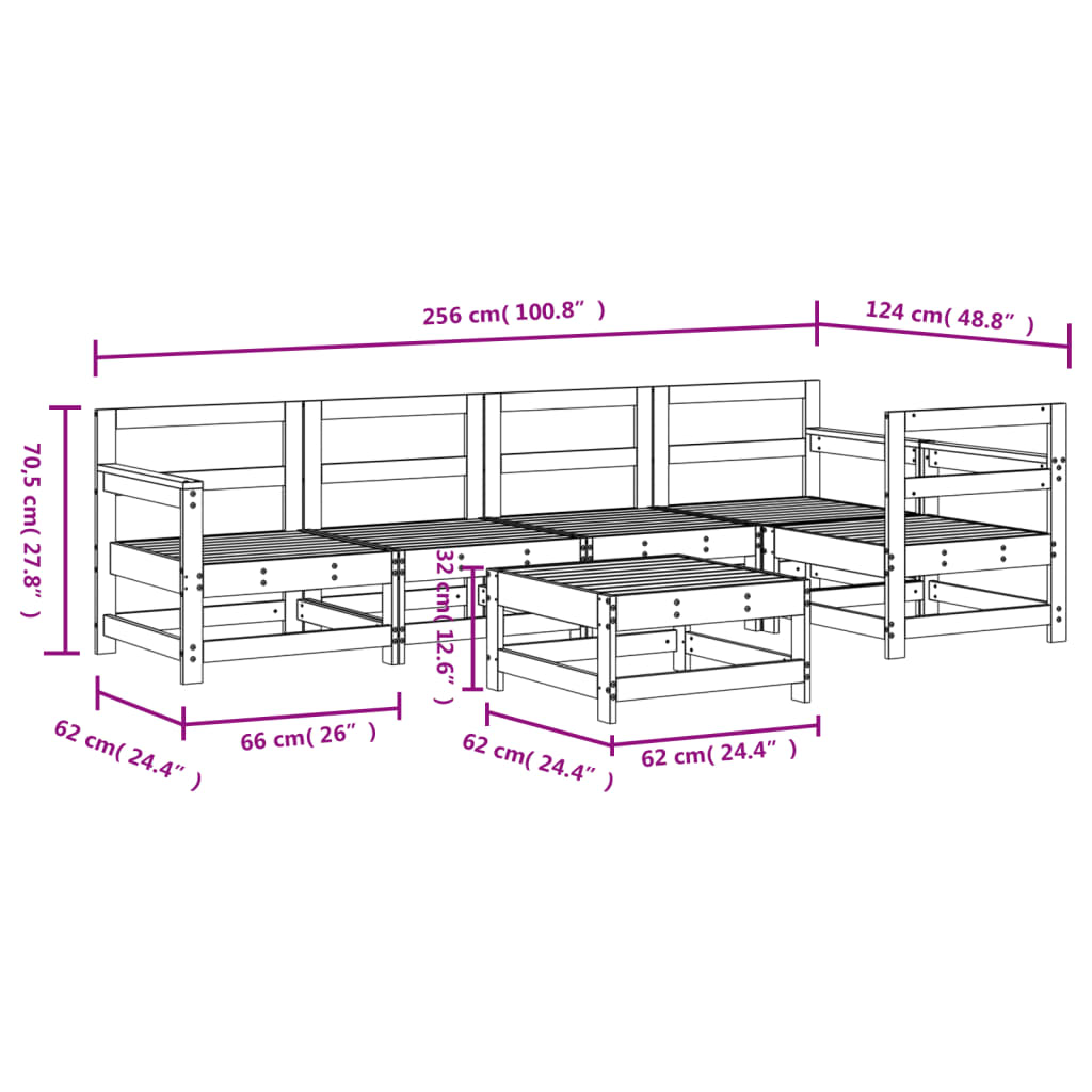 6-delige Loungeset massief