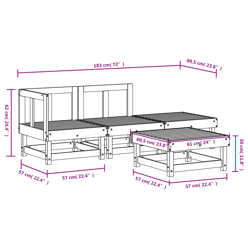 4-delige Loungeset geïmpregneerd grenenhout