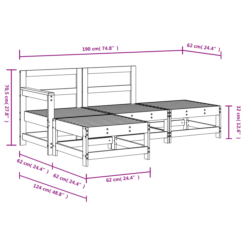 4-delige Loungeset massief grenenhout