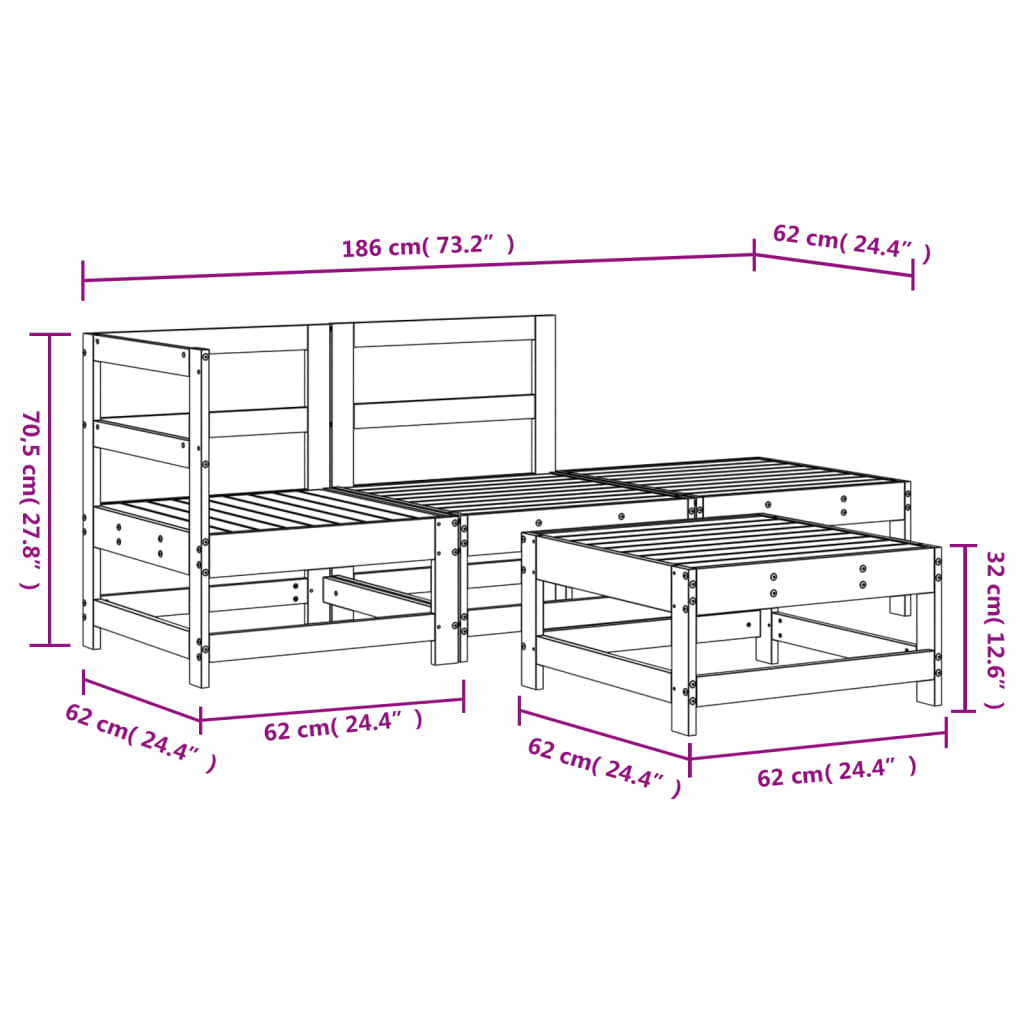 4-delige Loungeset massief