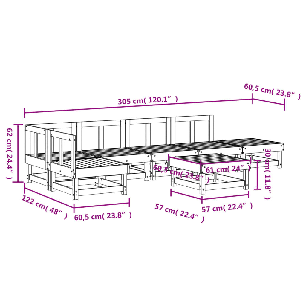 7-delige Loungeset massief grenenhout