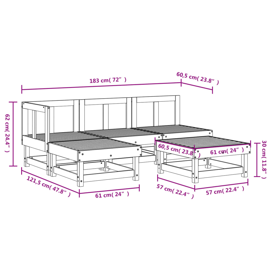 5-delige Loungeset massief grenenhout