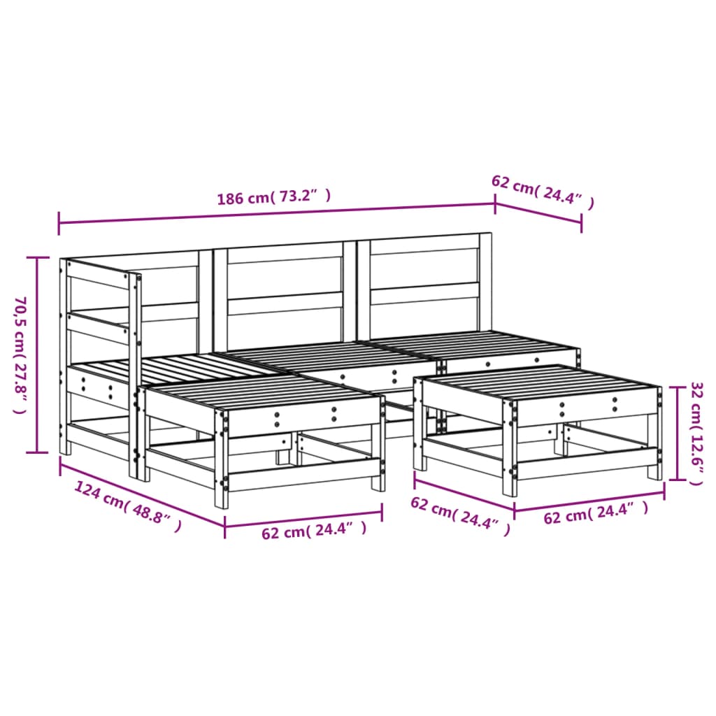 5-delige Loungeset massief