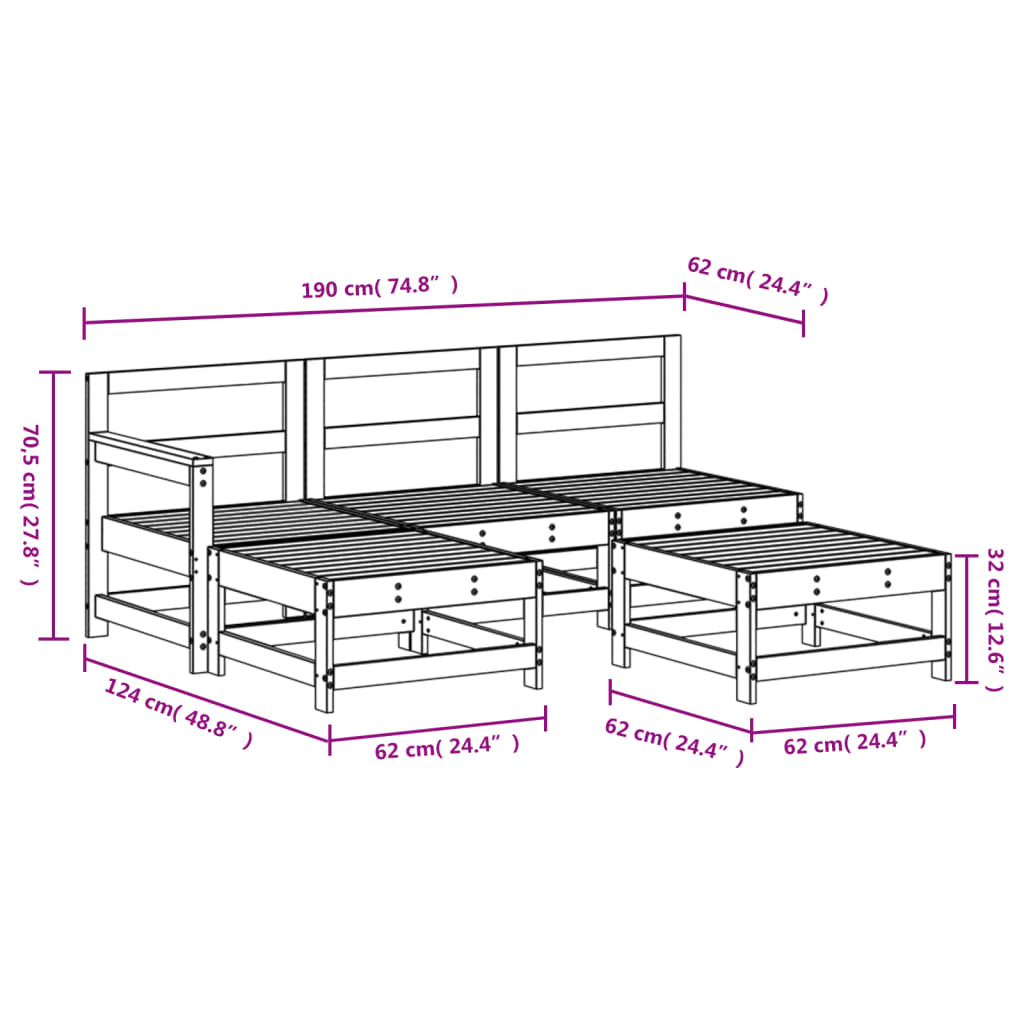 5-delige Loungeset massief