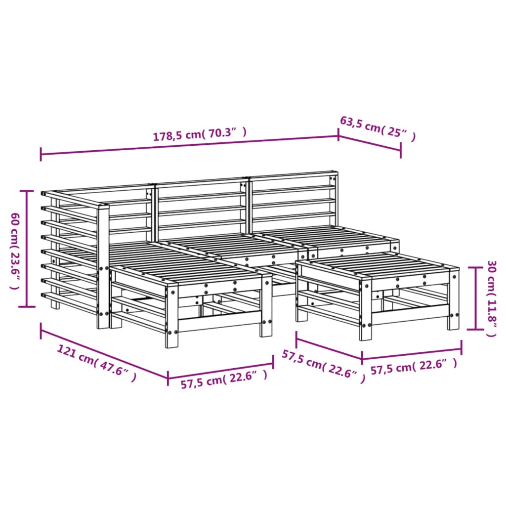 5-delige Loungeset massief