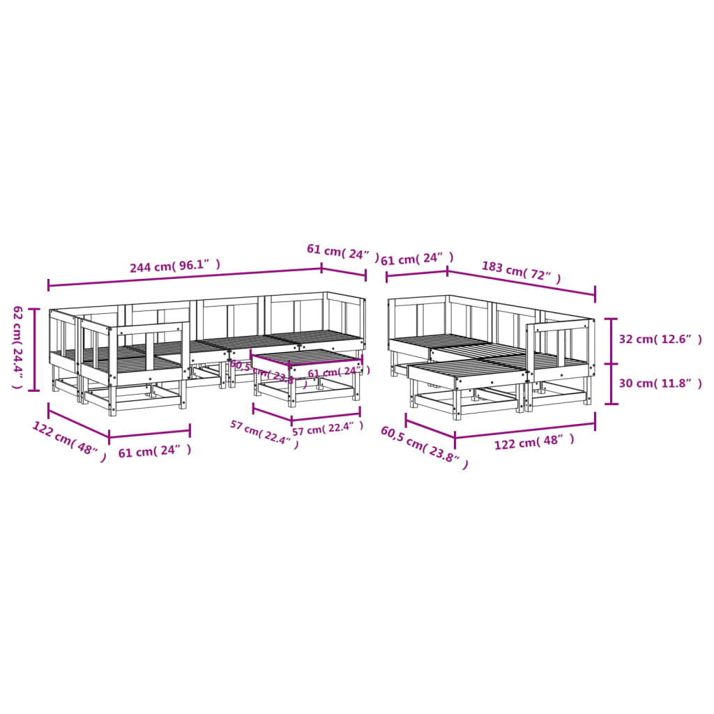 10-delige Loungeset massief