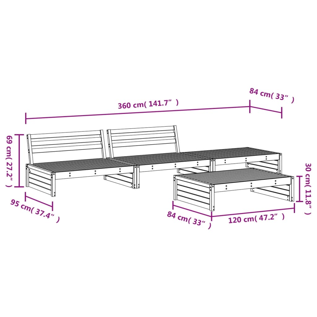 4-delige Loungeset massief