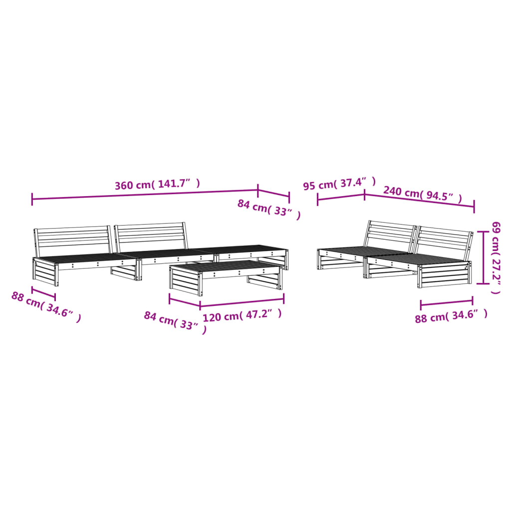 6-delige Loungeset massief