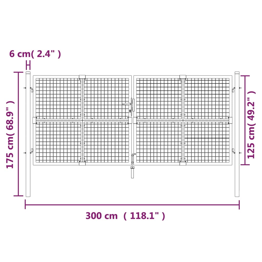 Poort draadgaas 300x175 cm staal zilverkleurig